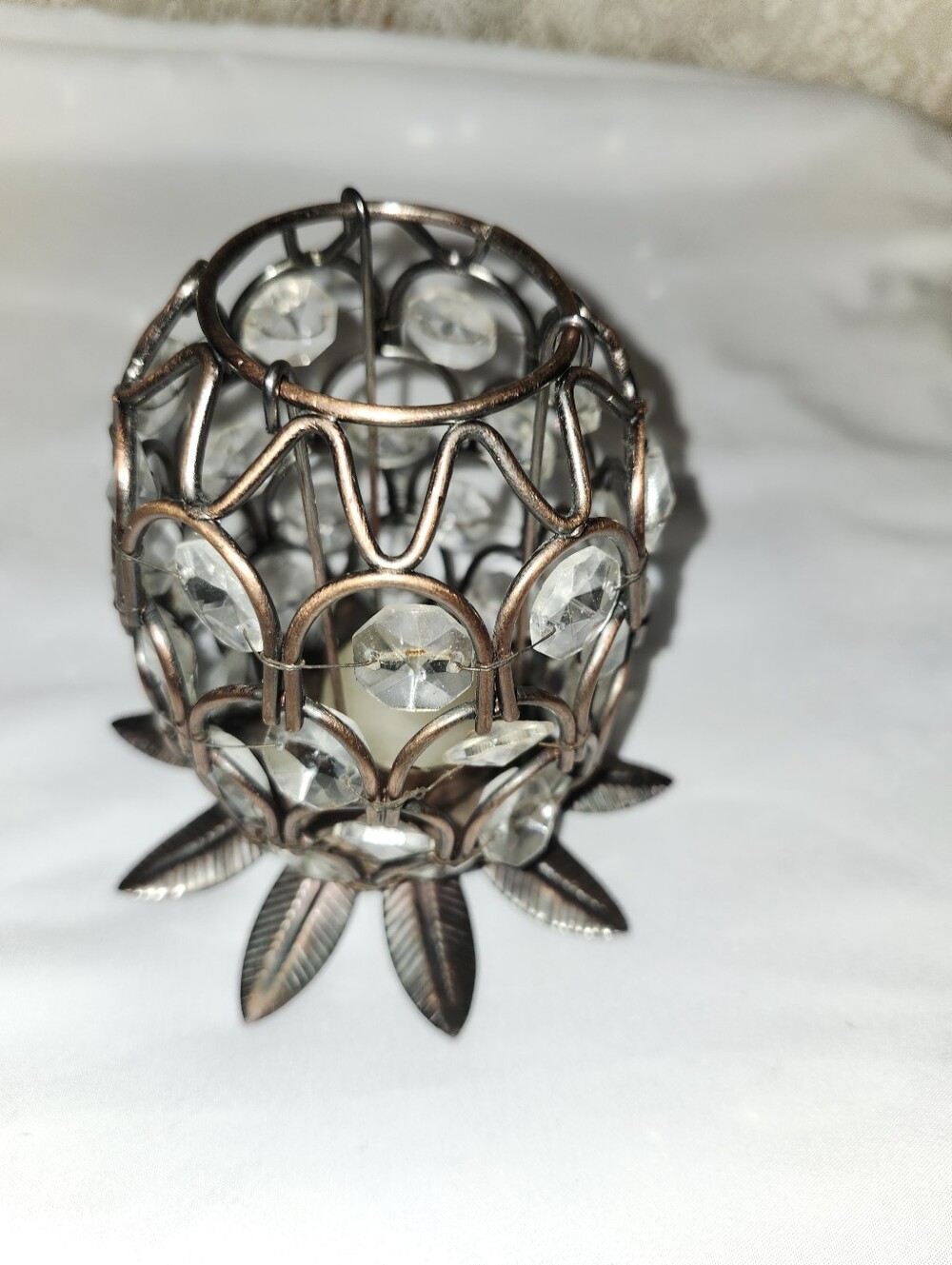 Decorative Crystal Accent Tealight Holder - Bronze Tone